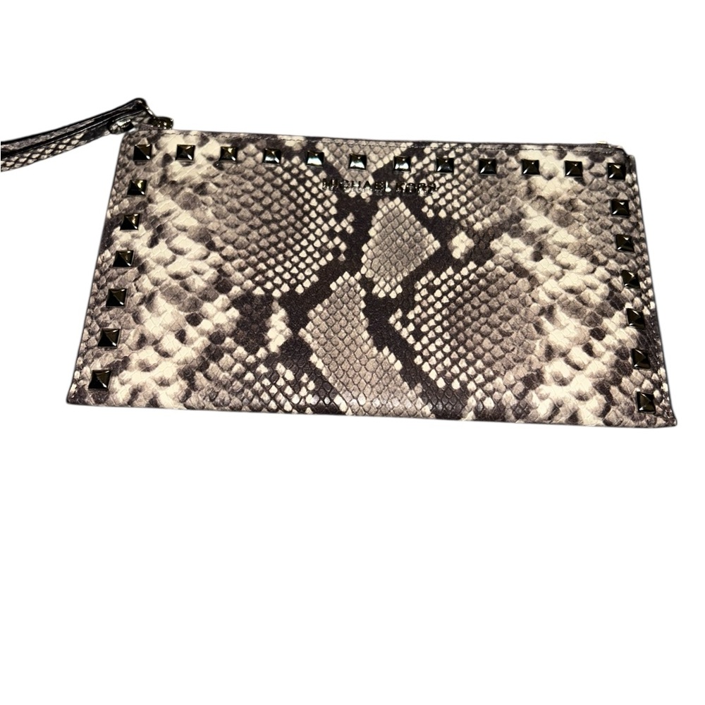 Michael Kors Bedford Snakeskin Leather Studded Clutch – Like New
